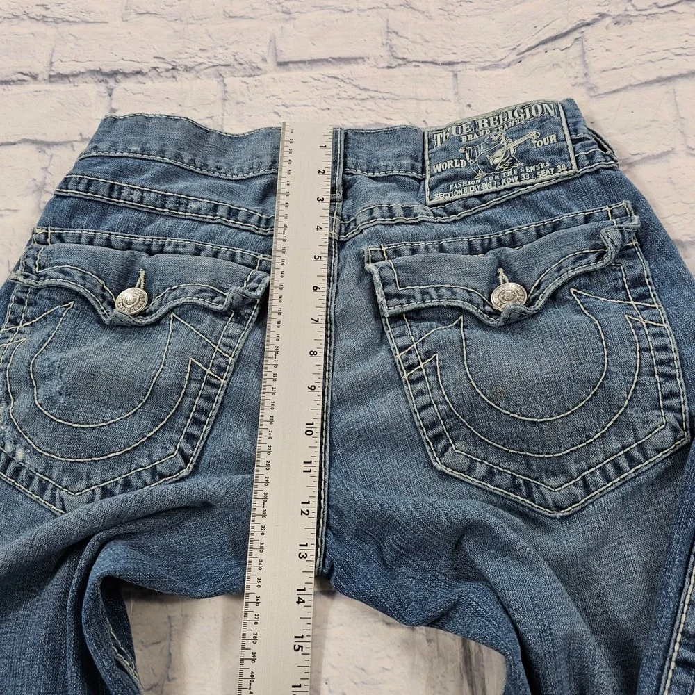 True Religion Ricky Big T Jeans Mens 33X34 Blue Distressed Bootcut VTG Y2K USA